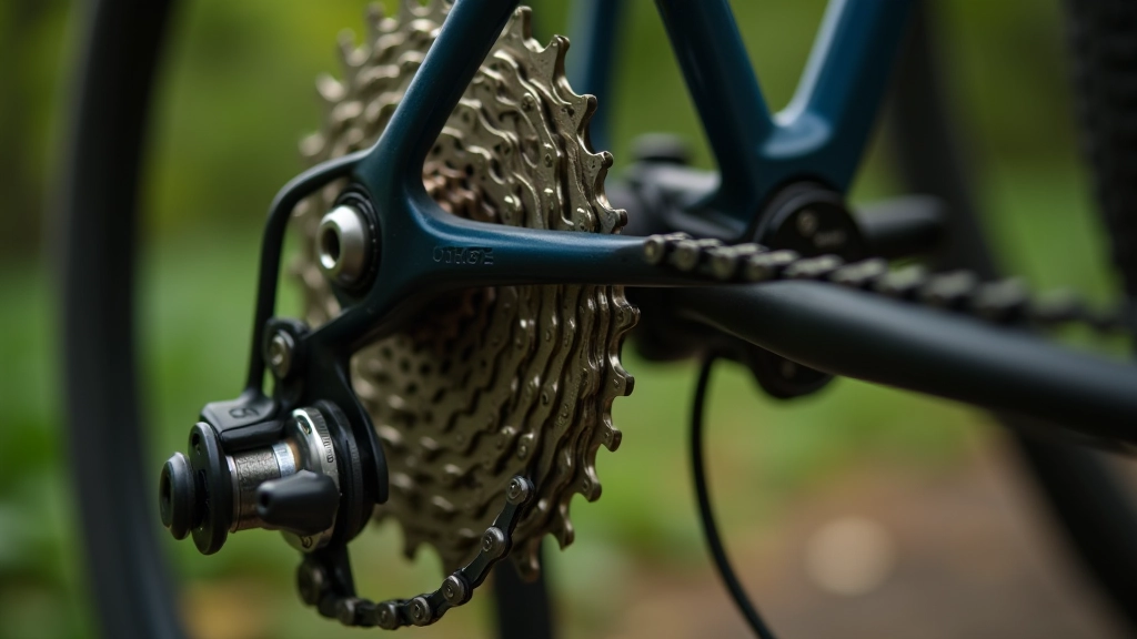 Bicycle chain and sprockets showing clean metal links with proper lubrication sheen